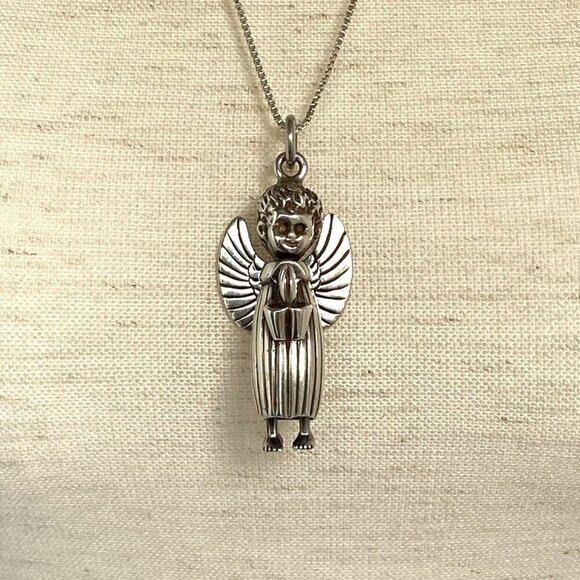 VTG Sterling Silver 925 Mexico Celia Harms Articulating Angel Pendant Necklace - Picture 13 of 16